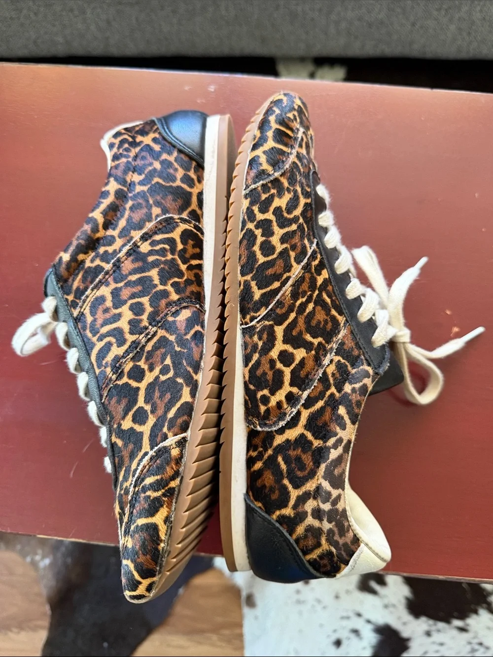 J. Crew Leopard-Print Lace-Up Sneakers in Brown and White